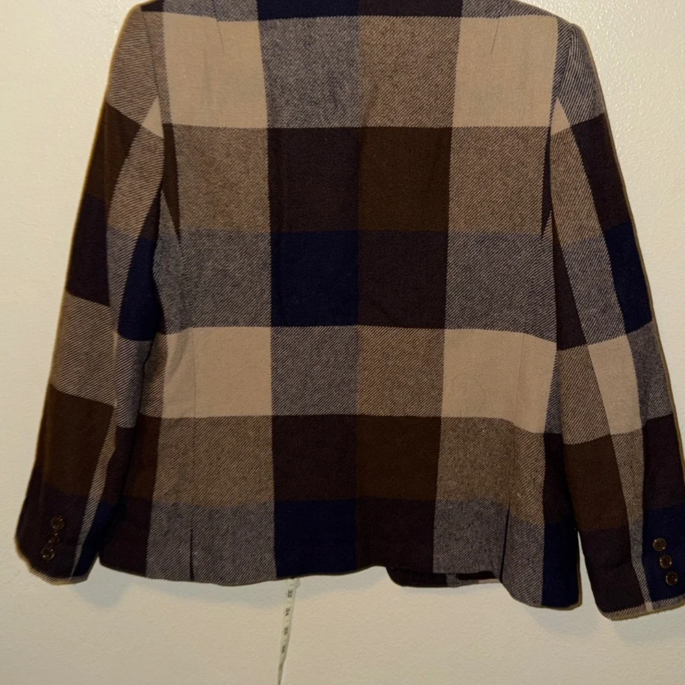 Vintage Country Suburbans Plaid Wool Blend Blazer | Brown & Blue- fits like m